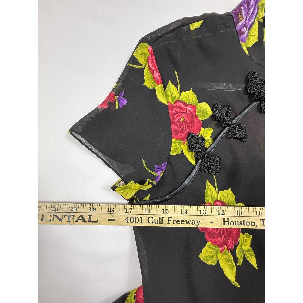 90s vintage Ronni Nicole black floral qipao cheongsam Sz 14 maxi dress - Picture 13 of 15